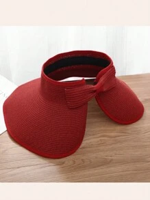 1Pc Solid Color Adjustable Sun Hats For Women Fashionable Women Wide Brim Hat Roll-Up Straw Sun Visor Hat