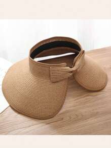 1Pc Solid Color Adjustable Sun Hats For Women Fashionable Women Wide Brim Hat Roll-Up Straw Sun Visor Hat