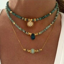Damen Mode Retro Wassertropfen Anhänger Halskette, facettierter Stein Perlen Kropfband, Harajuku Hals Anhänger Frauen 2025 Neuer Kristall mit grünem Zirkonia Anhänger Mode Schmuck Urlaubsgeschenk Gothic Gefaltet Tragen