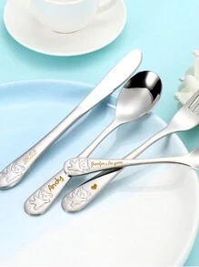 Customization 4pcs Set Personalized Stainless Steel Cutlery , Custom Engraved Name, 4 Pieces Silverware Including Knife, Fork, Dinner Spoon, Teaspoon - Ideal For General Dining & Special Occasions