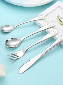 Customization 4pcs Set Personalized Stainless Steel Cutlery , Custom Engraved Name, 4 Pieces Silverware Including Knife, Fork, Dinner Spoon, Teaspoon - Ideal For General Dining & Special Occasions