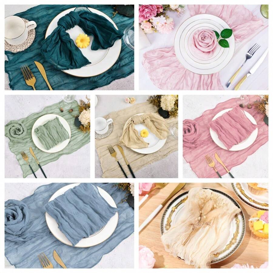 6 件套巴厘岛纱布褶皱餐巾，展现质朴的波西米亚风情，是餐桌、婚礼、情人节、生日派对、活动的理想餐巾和餐垫 - 彩色 - 查看 1