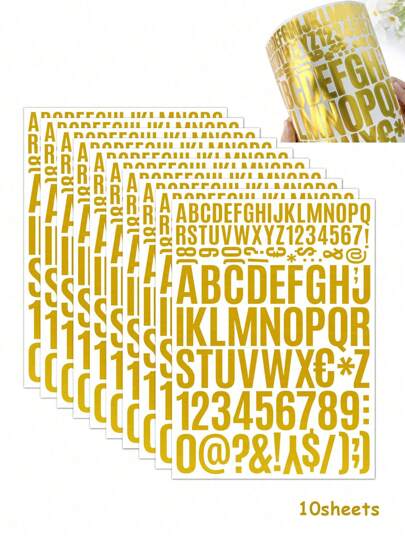 10 Stücke metallische Folienbuchstaben-Aufkleber, DIY wasserfeste selbstklebende Buchstaben- & Zahlensymbol-Aufkleber für Geschenkdekoration