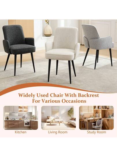 DYHOME Dining Room Chairs Set Of 2, Upholstered Chairs, Kitchen Armrests, Moderne Living Anti Slip Feet Metal Legs (Beige, 2) view 5