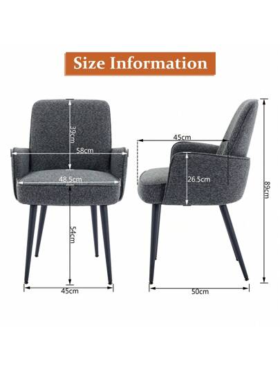 DYHOME Dining Room Chairs Set Of 2, Upholstered Chairs, Kitchen Armrests, Moderne Living Anti Slip Feet Metal Legs (Beige, 2) view 2