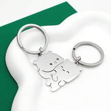 2 pièces Adorables porte-clés en acier inoxydable en forme d'ours pour couple - cadeau parfait pour la Saint-Valentin, idéal pour les sacs à dos, les clés, les accessoires de voiture, les breloques de sac, l'école, le style dessin animé mignon gothique Y2K