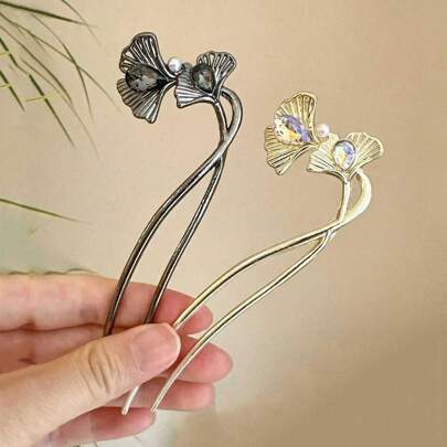 2个时尚银杏叶发夹，优雅合金发饰，现代简约中式风格发饰，发髻固定器，发型发夹