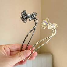 2个时尚银杏叶发夹，优雅合金发饰，现代简约中式风格发饰，发髻固定器，发型发夹 - 彩色 - 查看 2