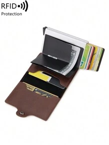 MIYIN Men's Ultra-Thin Card Holder, Front Pocket Anti-Theft Auto Pop-Up Travel Wallet, Suitable For Shopping And Travel. Women's Gift, Card Holder, Wallet, Name Card Case, Credit Card Holder, Men's Mini Wallet, Card Holder, RFID Wallet. - Coffee Brown - View 3
