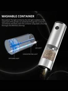 CLITON Electric Salt And Pepper Grinder Set Automatic Battery Pepper Mill Shakers Adjustable Coarseness Easy Filling Upgraded Larger Capacity With Led (2 Pack Black) - 彩色 - 查看 4