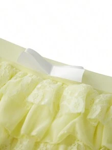 Womens Layered Ruffle Shorts Casual Elastic Waist Bow Front Solid Color Lace Shorts Going Out Pants - Yellow - View 7