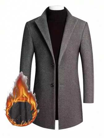 معطف رجالي مبطن بالصوف أحادي الصدر بياقة مبطنة, خريف/شتاء