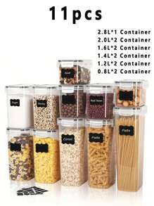 3/5/6/7/9/10/11/12/15/24pcs Stackable Large Capacity Food Storage Container With Lid, Coffee Storage Container, Multi-Functional And Reusable Food Storage Sealed Box, Used For Flour, Sugar, Dried Fruits, And Pasta, Kitchen Sorting And Storage, Kitchen Accessories