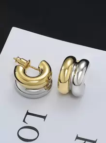 2pcs Stainless Steel 18K Gold Plated C-Shaped Earrings Gift For Women