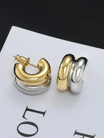 2 piezas Pendientes en C de acero inoxidable con baño de oro de 18K, regalo para mujeres