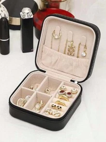1pc Jewelry Box With 2 Layers, Large Capacity Jewelry Storage Box, Jewelry Display Tray For Necklace, Earrings, Rings, White Simple Compartment Jewelry Showcase, Dust-Proof And Anti-Oxidation, Minimalist Portable Jewelry Case, Travel Jewelry Organizer, Small Earring Ring Jewelry Box, Suitable For Earrings, Necklaces, Rings, Compact, Spacious, With Clasp, Lipstick, Watch, Women Gift, Girlfriend Gift, Christmas Gift, Halloween Gift, New Year Gift