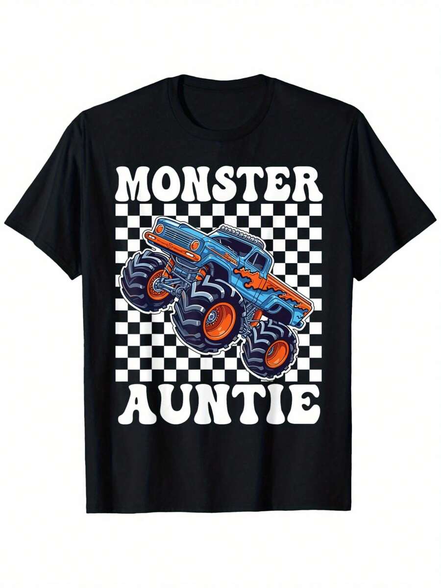 Monster Truck Auntie Monster Truck Are My Jam Truck Lover Men's Summer Casual T-Shirt, Comfortable - Breathable, Soft, Slightly Stretching, Street Hip Hop Style T-Shirt 100% Cotton All-Season Wear Individuality Unisex Top 220g - màu đen - Xem 1