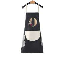 1pc Household Apron Waterproof Oilproof Can Wipe Hands Kitchen Work Clothes Fashion Initial Letter Print Men And Women Home Cooking Cleaning Apron Unisex Sleeveless Apron - Black - View 27