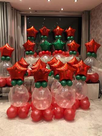 10pcs/Set Christmas Decoration Balloons | 18" Clear Latex Balloons: Creative Gift Wrapping Surprise Tool, Paired With 18" Red & Green Foil Star Balloons, Lighting Up Birthday Party, Proposal, Wedding, Christening, Birthday Queue Decoration, Holiday Celebration