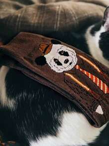 1 Pair Men's Cartoon Fashion Retro Panda Gentleman Coffee Color Casual Socks Plus Size European American Street Style Mid-Calf Socks - Multicolor - View 2