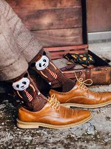 1 Pair Men's Cartoon Fashion Retro Panda Gentleman Coffee Color Casual Socks Plus Size European American Street Style Mid-Calf Socks - Multicolor - View 4