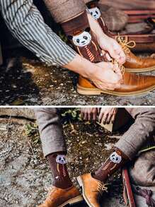 1 Pair Men's Cartoon Fashion Retro Panda Gentleman Coffee Color Casual Socks Plus Size European American Street Style Mid-Calf Socks - Multicolor - View 6