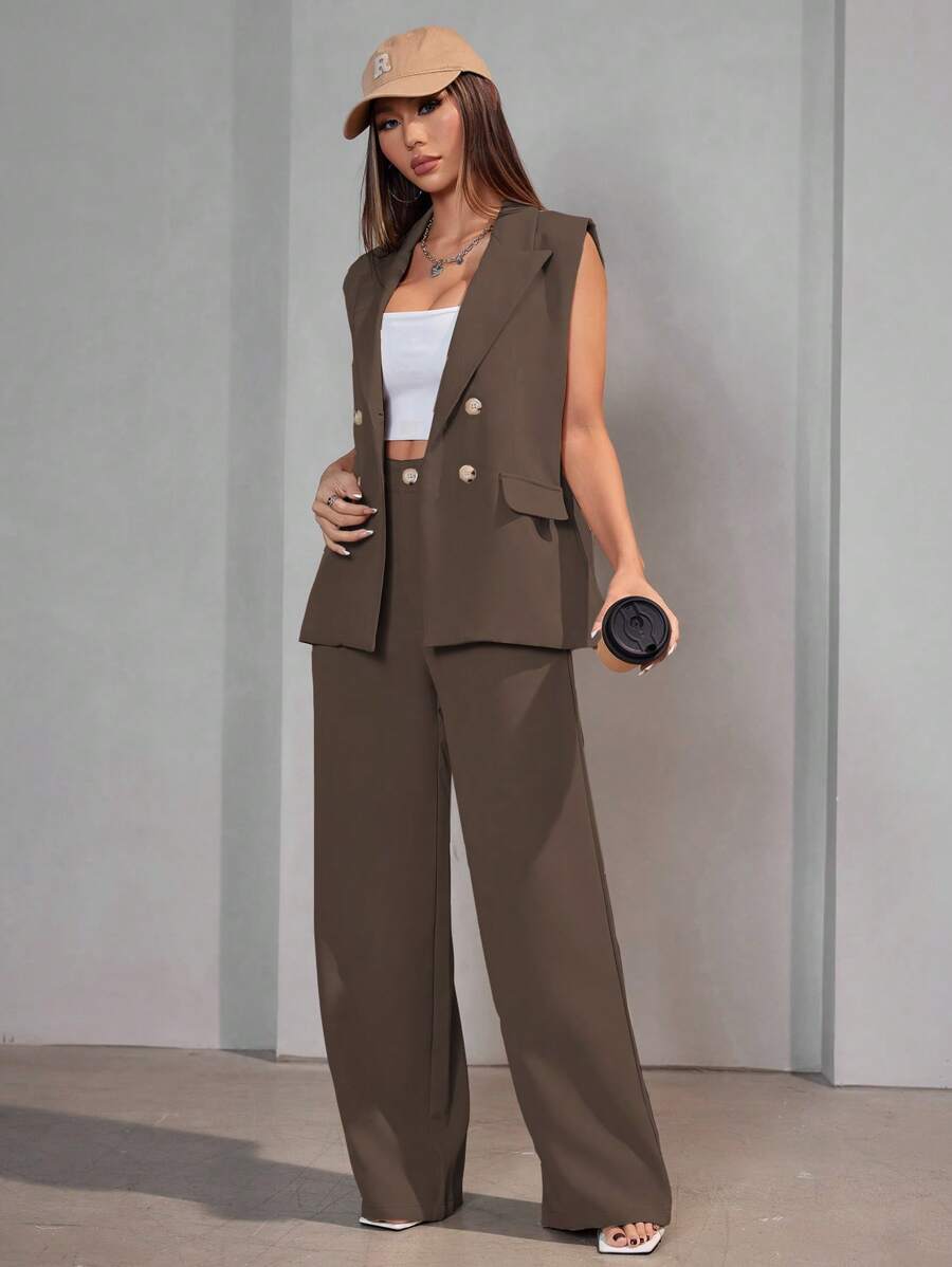 Casual Suit Vest Set Women - Rust Brown - View 1