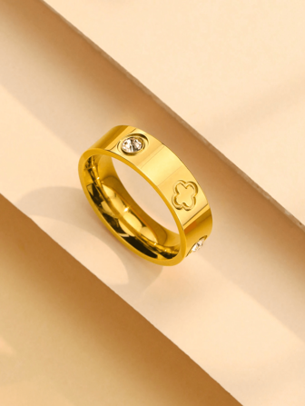 1 st 925 sterlingsilverpläterad guld fyrklöver zirkoniaring, elegant smyckering, charmig löftering för kvinnor, fina smycken, lämplig för flickors vardagskläder