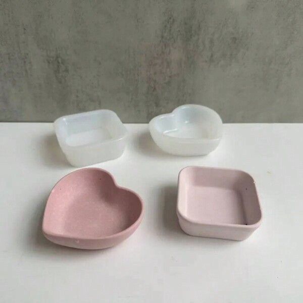 Large Aesthetic Square Heart Shaped Silicone Mold Jewelry Tray Candle Vessel Molds Pot Bowl Concrete Jesmonite Homeware Love Valentines Day