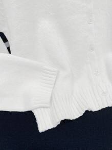 Women Simple Solid Color Crew Neck Button Front Long Sleeve Knitted Cardigan