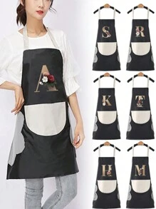 1 件装家用围裙防水防油可擦手厨房工作服时尚首字母印花男女居家烹饪清洁围裙男女通用无袖围裙，厨房，浴室，家居，家居供应商 - 白色 - 查看 13