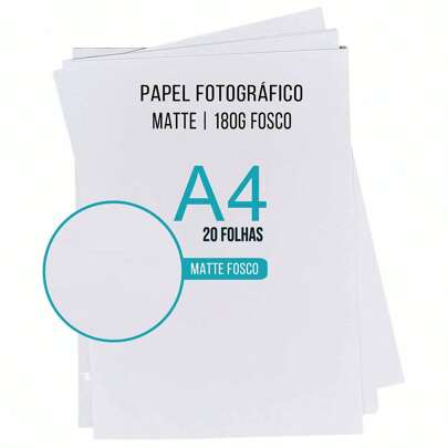Papel Matte Fosco Fotográfico A4 180g Branco Sem Brilho Pacote com 20 Folhas
