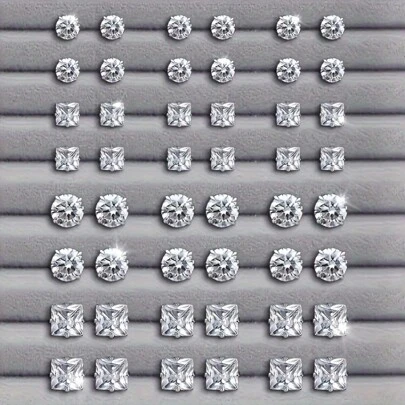 72 件女士时尚几何心形、方形、圆形耳钉套装，经典百搭风格，适合日常佩戴、派对、节日礼物、耳环（无盒）