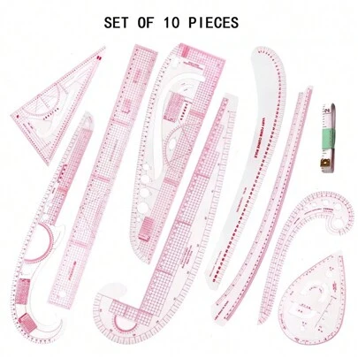 服裝裁剪尺套裝，服裝設計打樣尺，裁剪和定型尺，曲線尺，鉤釦尺，圓弧尺，軟尺，製圖尺