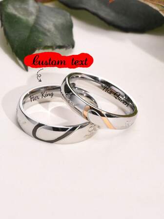 2 pièces Bagues de couple personnalisées en acier inoxydable, cadeau de la Saint-Valentin gravé au laser. Or, élégant, coloré, vintage, simple, unisexe, décontracté, mignon, personnalisé, unique, idéal pour lui, idéal pour elle, copine, copain, papa, maman, famille, amis, pour les anniversaires, pour les graduations, pour le bal, pour la fête