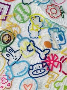 60 piezas de pegatinas de dibujos animados de líneas simples de colores, pegatinas decorativas para cuadernos, tabletas, álbumes de recortes, diarios, DIY patineta, guitarra, casco, taza, caja de almacenamiento, útiles escolares de vuelta a la escuela - Multicolor - Ver 9