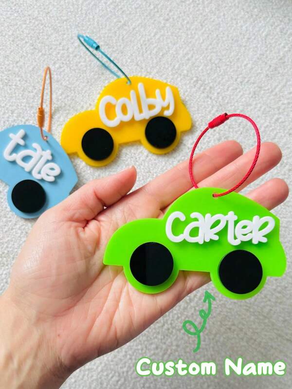 Leuke auto acryl naamplaatje | Kinderrugzak naamplaatje | Rugzaklabels | Kinderen Tag Gepersonaliseerde aangepaste kinderverjaardagscadeaus