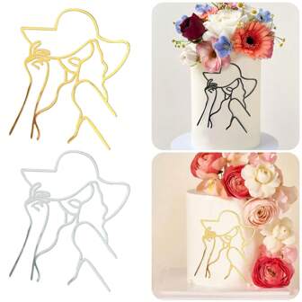 1 件/3 件/5 件金色亚克力简约艺术女士脸蛋糕装饰生日快乐蛋糕装饰婚礼派对蛋糕装饰