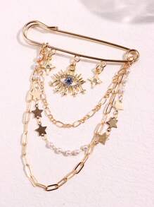 1 pieza Broche de cadena de metal con borlas, estrella y perlas falsas, ojo del diablo gótico, accesorio decorativo para bolsos, bufandas, trajes, con arreglo aleatorio de perlas falsas y estrellas, accesorio para ropa, bolso, encanto, accesorios escolares y de oficina, camisas, chaquetas, joyería, regalos de Navidad, Halloween, regalos divertidos y lindos para maestros - Multicolor - Ver 11