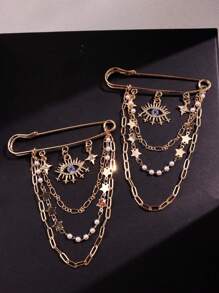 1 pieza Broche de cadena de metal con borlas, estrella y perlas falsas, ojo del diablo gótico, accesorio decorativo para bolsos, bufandas, trajes, con arreglo aleatorio de perlas falsas y estrellas, accesorio para ropa, bolso, encanto, accesorios escolares y de oficina, camisas, chaquetas, joyería, regalos de Navidad, Halloween, regalos divertidos y lindos para maestros - Multicolor - Ver 5