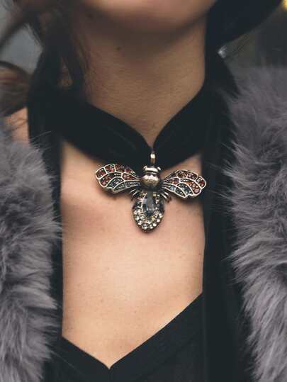 1 件奢华优雅全结晶合金蜜蜂吊坠长项链女士