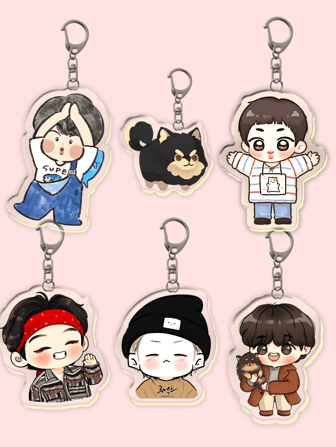 1个韩流明星亚克力卡通钥匙扣/动漫钥匙扣/友情钥匙扣：包含人物包袋配饰、趣味珠宝和粉丝礼物。非常适合送给男朋友、女朋友、家人、老师、派对礼物以及军队主题手机装饰。汽车配饰、包袋饰品、学校用品