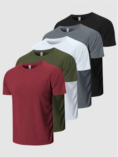 5 Packs Men's Dry Fit T Shirts, Athletic Running Gym Workout Short Sleeve Tee Shirts For Men