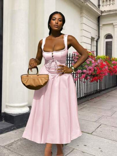 Women's Elegant Solid Color Lace Sleeveless Dress