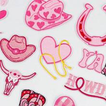 12pcs Pink Western Cowgirl Embroidery Ironing Patches, Suitable For Truck Driver Hat DIY, Fashion Shoes Clothes Bag Hat Decoration, Iron-On Applique Crafts, Gift