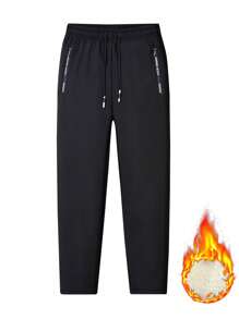 1 件男士纯色直筒裤，保暖内衬，温暖舒适，适合秋冬季，适合日常休闲、户外、骑行、跑步、锻炼 - 黑色 - 查看 11