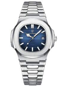 Herren Luxus Business Uhr Geschenk, echte Marke POEDAGAR (original) 50M wasserbeständig, quadratisch, blaues Zifferblatt, Datumsanzeige, Diamantmarker, leuchtend 316L, Silber, Edelstahl, hochwertiges Japan Quarzwerk - Premium Vater Bruder Partner Geburtstagsfeiertage Prüfungen Schulanfang Grundausstattung