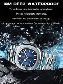 Herren Luxus Business Uhr Geschenk, echte Marke POEDAGAR (original) 50M wasserbeständig, quadratisch, blaues Zifferblatt, Datumsanzeige, Diamantmarker, leuchtend 316L, Silber, Edelstahl, hochwertiges Japan Quarzwerk - Premium Vater Bruder Partner Geburtstagsfeiertage Prüfungen Schulanfang Grundausstattung