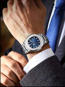 Herren Luxus Business Uhr Geschenk, echte Marke POEDAGAR (original) 50M wasserbeständig, quadratisch, blaues Zifferblatt, Datumsanzeige, Diamantmarker, leuchtend 316L, Silber, Edelstahl, hochwertiges Japan Quarzwerk - Premium Vater Bruder Partner Geburtstagsfeiertage Prüfungen Schulanfang Grundausstattung