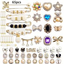 65/60pcs Geometric Pattern Casual Elegant Zinc Alloy Socks Accessories Set Including Brooch, Pendant, Safety Pins, Scarf Clips, Faux Pearl Brooches, Suitable For Sweaters, Dresses, All Year Round Valentines